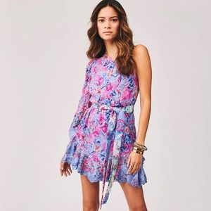 Belted One-Shoulder Eyelet Minidress